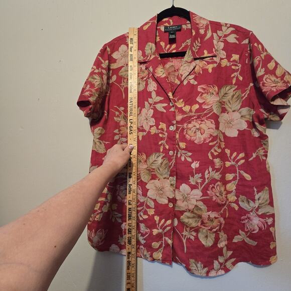Lauren Ralph Lauren 100% Linen Floral Camp Shirt Womens LG Red Tan Boho Chintz - Picture 6 of 8